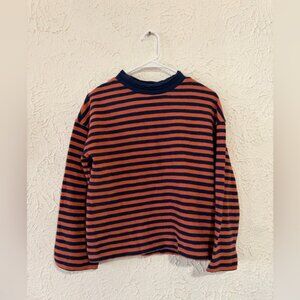 Madewell Long Sleeve Striped Top XS Orange & Black 100% Cotton | Classic Casual
